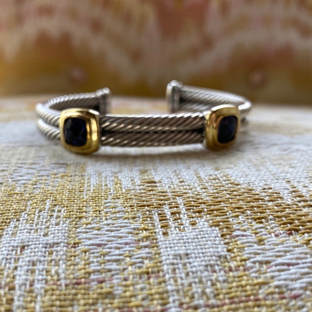 David Yurman amethyst bracelet cuff noblesse double row cable .925 18k